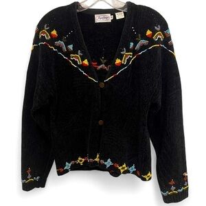 Vintage Jayson Younger Bead Embellished Knit Cardigan Sweater Black Size Medium